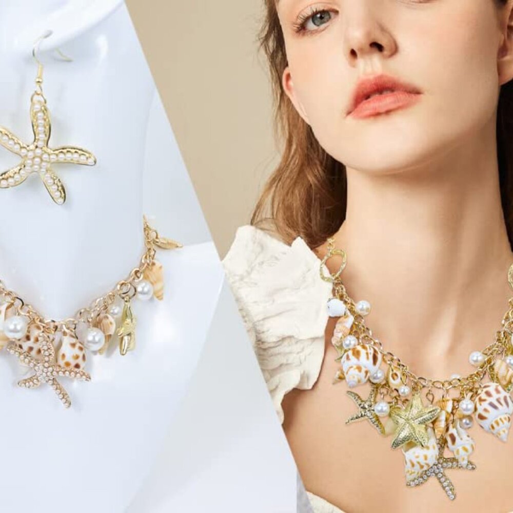 Mermaid Tail Shell Statement Necklace Chunky Bib … - image 8